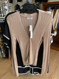 Beige Ribbed Long Sleeve Cardigan with Buttons
