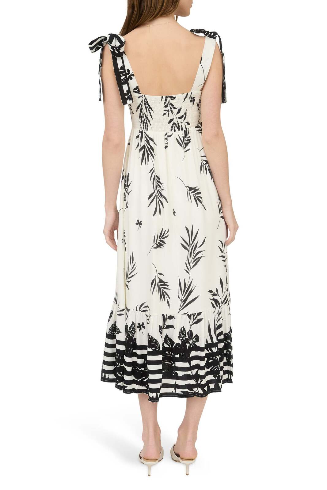 Cream Floral Spaghetti Strap Maxi Dress with Ruffle Hem