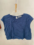 Navy Cropped Short Sleeve Top with Keyhole Detail