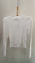 White Long Sleeve Fitted Top with Ribbed Texture
