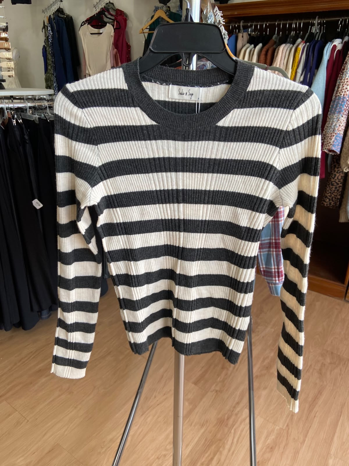 Black and White Striped Long Sleeve Sweater