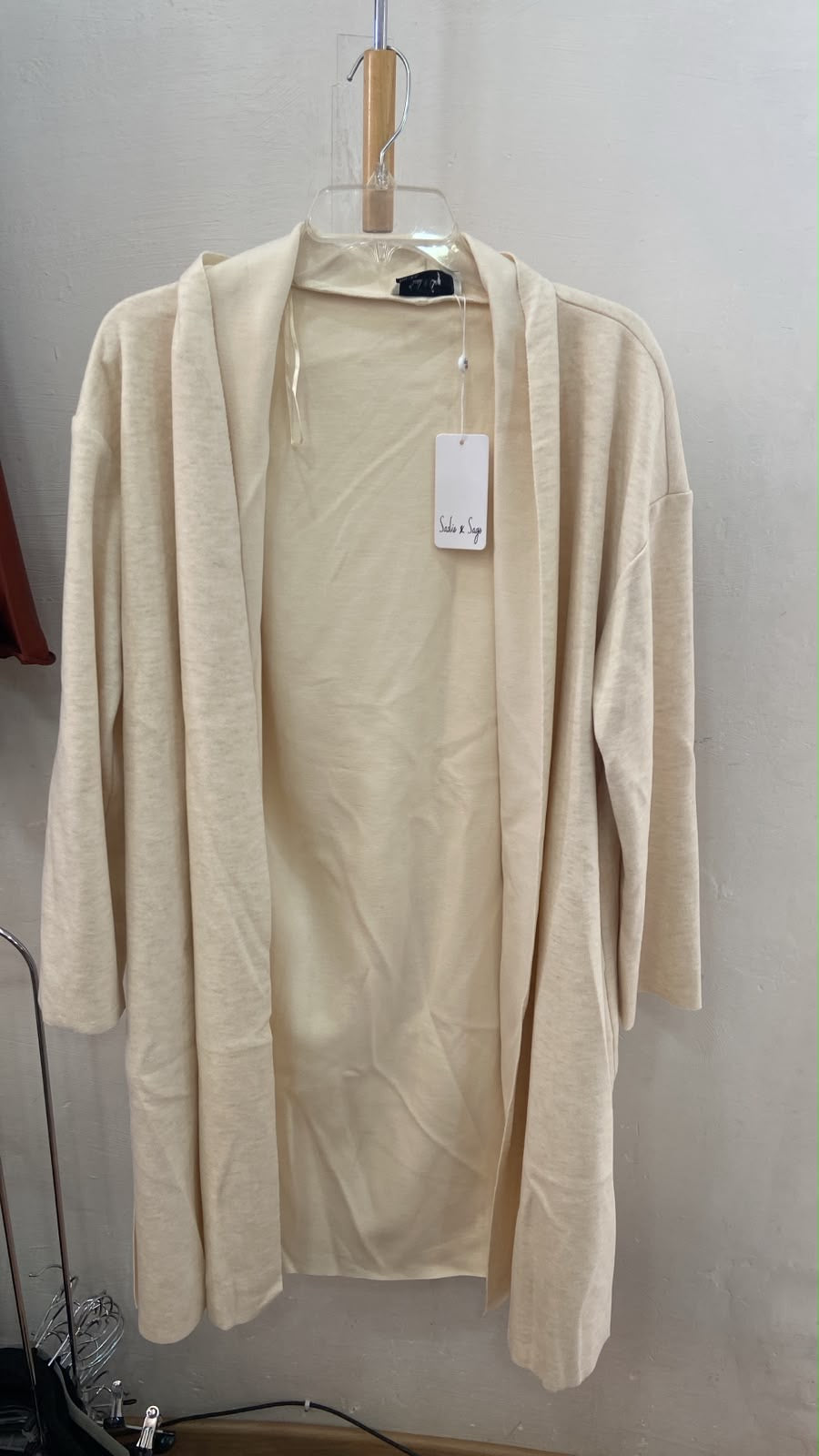 Cream Open Front Kimono Cardigan with 3/4 Sleeves