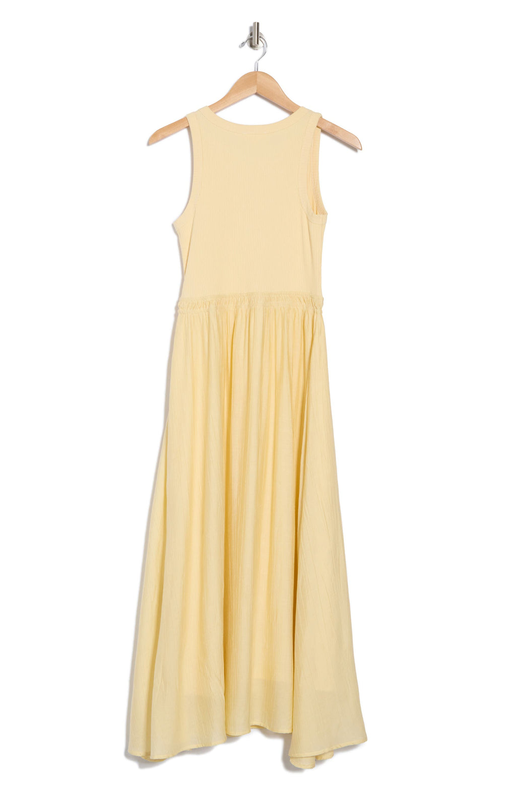 Light Yellow Ribbed Tank Dress with Flowy Skirt