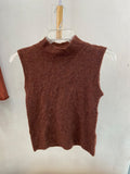 Brown Knit Sleeveless Top with High Neck