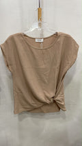 Beige Short Sleeve Knot Front Top