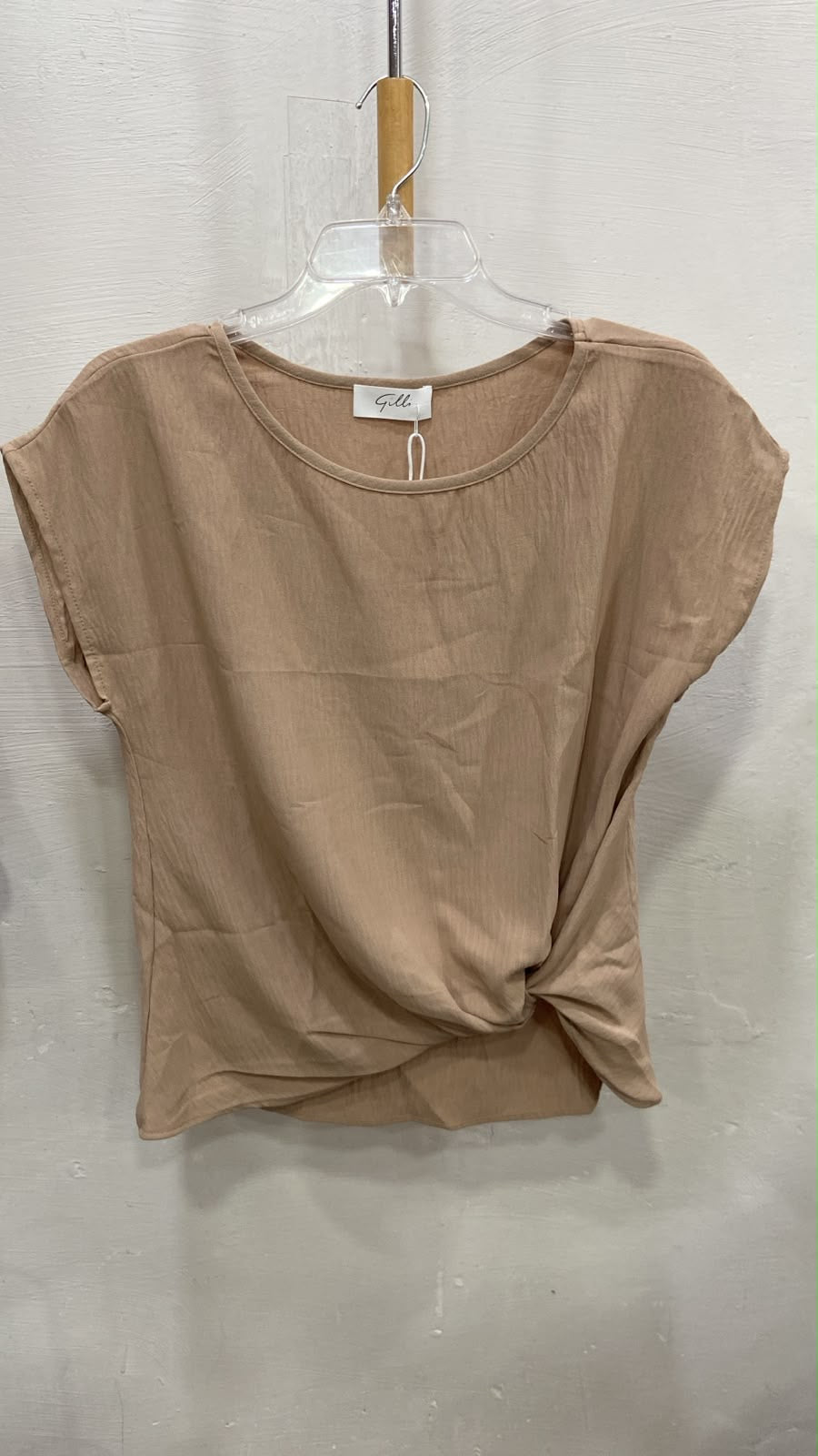 Beige Short Sleeve Knot Front Top