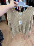 Beige Knit Long-Sleeve Sweater with Open Weave