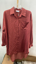 Rust Button-Up Long Sleeve Shirt with Pocket