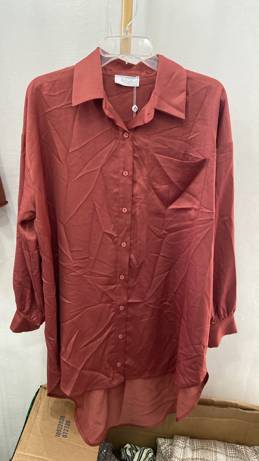 Rust Button-Up Long Sleeve Shirt with Pocket
