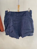 Navy High-Waist Shorts with Pleated Detail