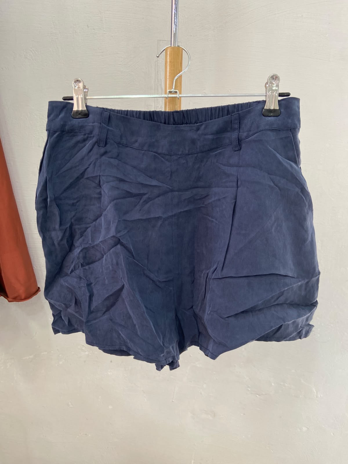 Navy High-Waist Shorts with Pleated Detail