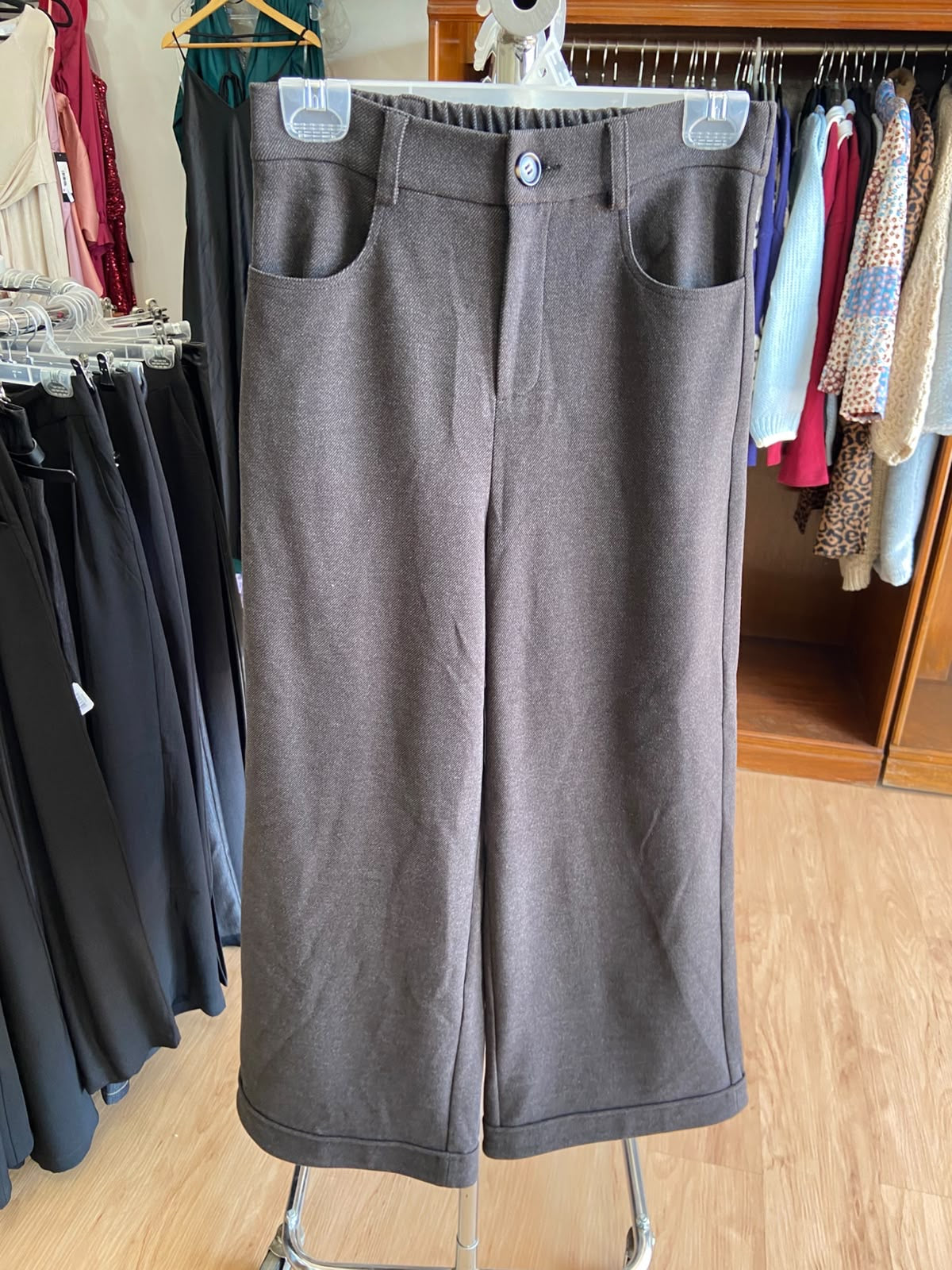 Charcoal Wide-Leg Trousers with Button Detail