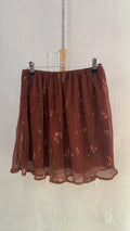 Brown Pleated Mini Skirt with Floral Print