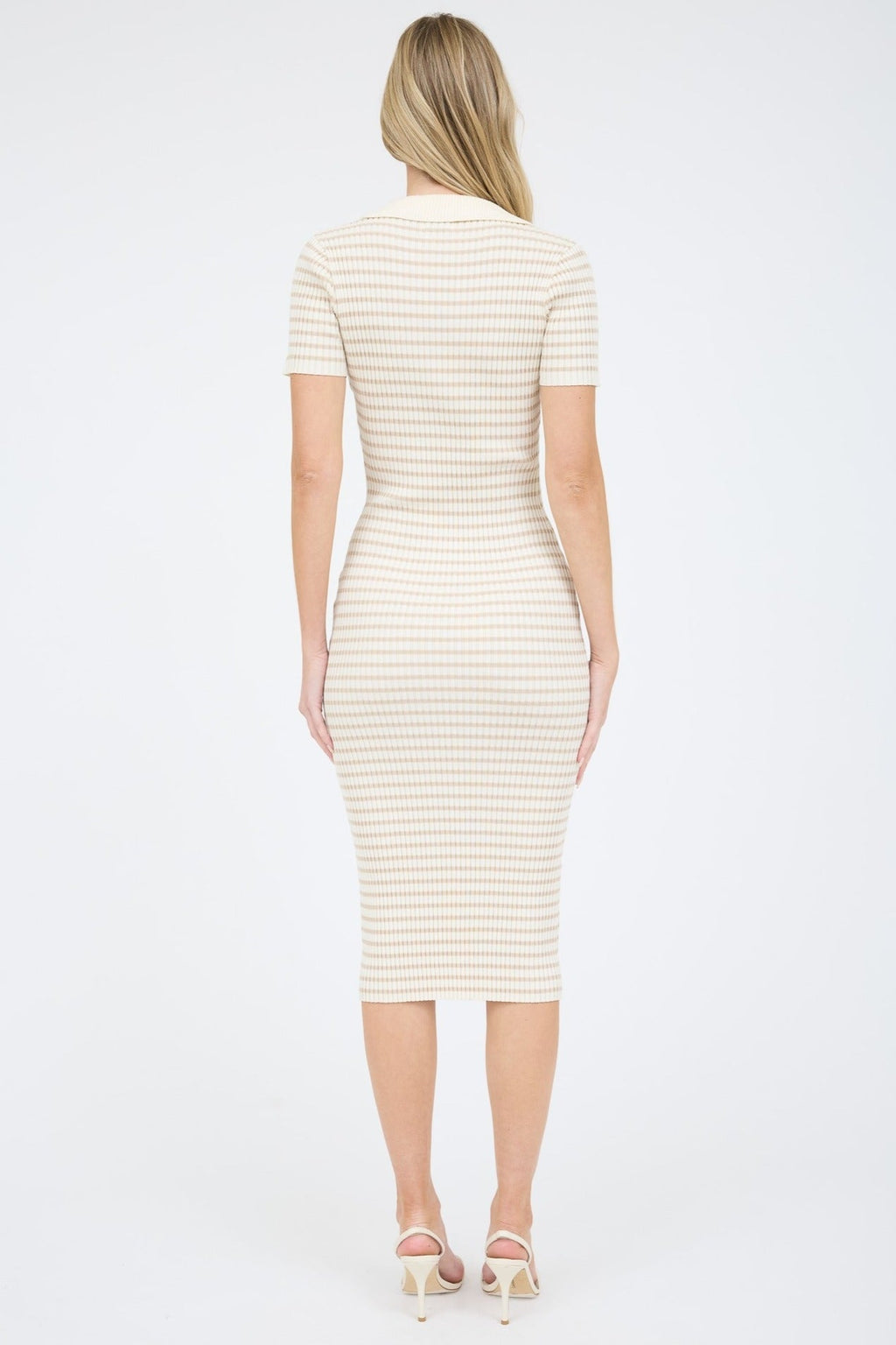 Cream Short Sleeve Ribbed Maxi Dress with Collar