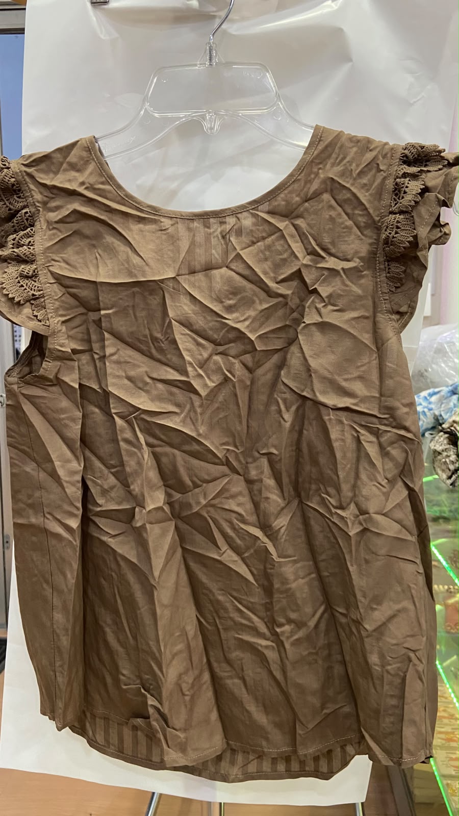 Brown Short Sleeve Top with Ruffle Detail