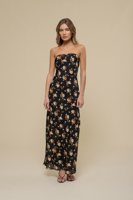 Black Floral Cowl Neck Maxi Dress
