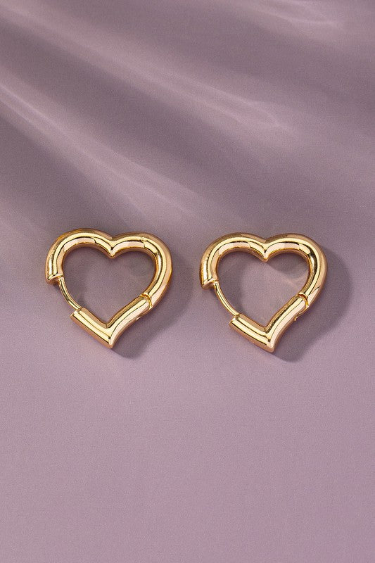 TikTok Viral Heart Shape Hinged Huggie Hoop Earrings | Shiny Gold Plated Brass Jewelry for Women