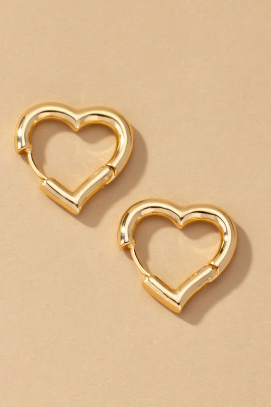 TikTok Viral Heart Shape Hinged Huggie Hoop Earrings | Shiny Gold Plated Brass Jewelry for Women