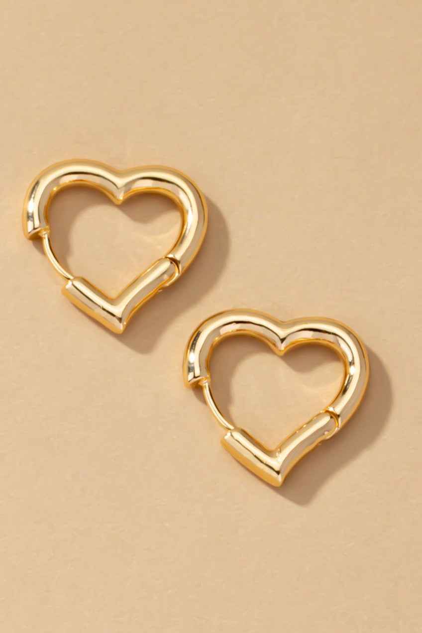 TikTok Viral Heart Shape Hinged Huggie Hoop Earrings | Shiny Gold Plated Brass Jewelry for Women