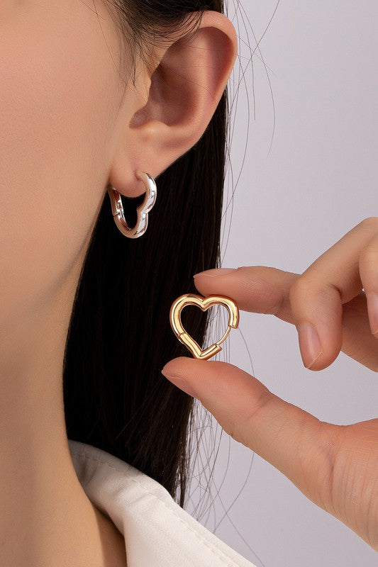 TikTok Viral Heart Shape Hinged Huggie Hoop Earrings | Shiny Gold Plated Brass Jewelry for Women