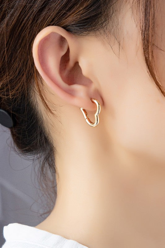 TikTok Viral Heart Shape Hinged Huggie Hoop Earrings | Shiny Gold Plated Brass Jewelry for Women