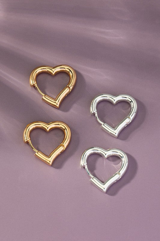 TikTok Viral Heart Shape Hinged Huggie Hoop Earrings | Shiny Gold Plated Brass Jewelry for Women