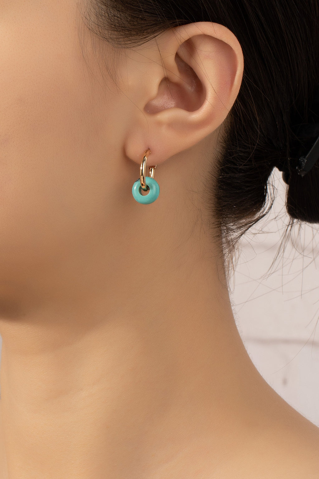 Gold Plated Hoop Earrings with Natural Stone Donut - Malachite, Turquoise, Rose Quartz & More - Perfect Gift for Her