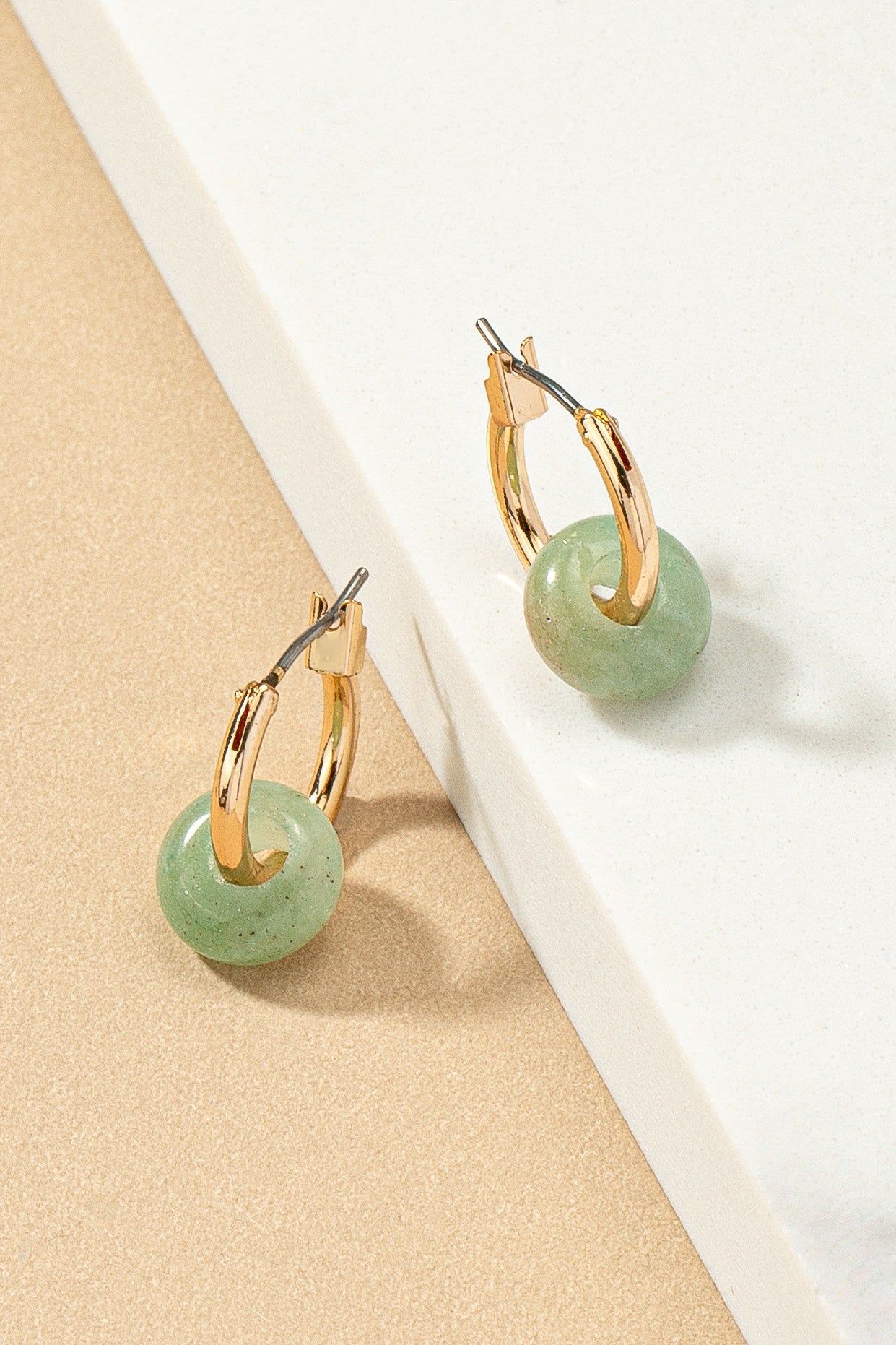 Gold Plated Hoop Earrings with Natural Stone Donut - Malachite, Turquoise, Rose Quartz & More - Perfect Gift for Her