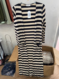 Beige Striped Long Cardigan with Pockets