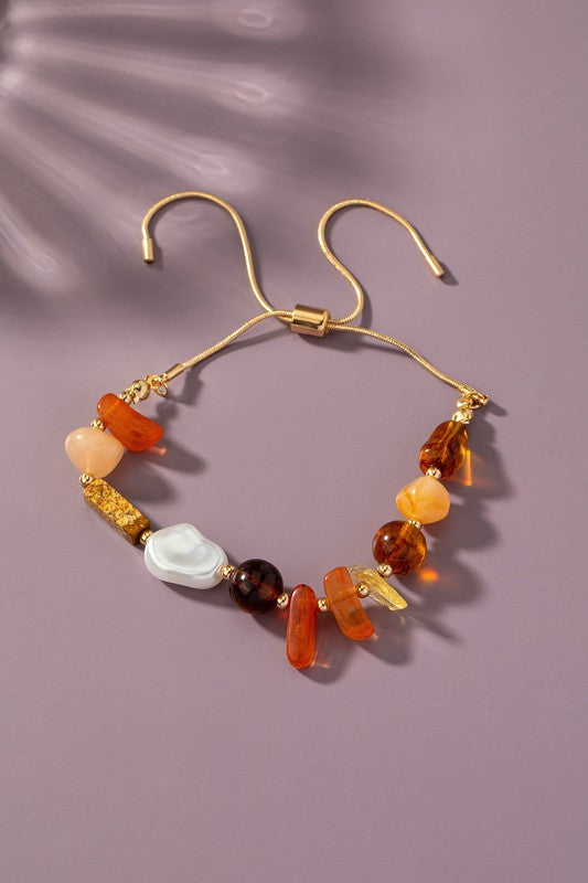 Boho Mixed Agate & Pearl Adjustable Snake Chain Bracelet for Women | Natural Gemstone Jewelry