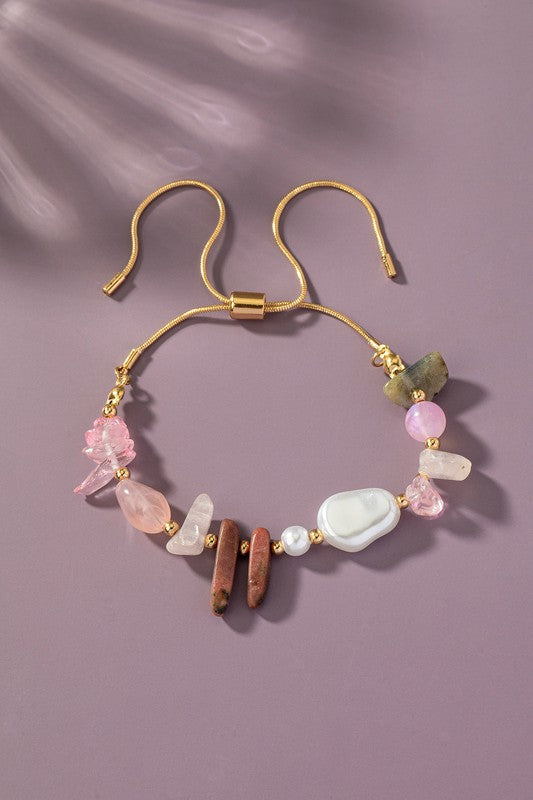 Boho Mixed Agate & Pearl Adjustable Snake Chain Bracelet for Women | Natural Gemstone Jewelry