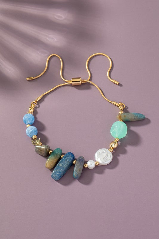 Boho Mixed Agate & Pearl Adjustable Snake Chain Bracelet for Women | Natural Gemstone Jewelry