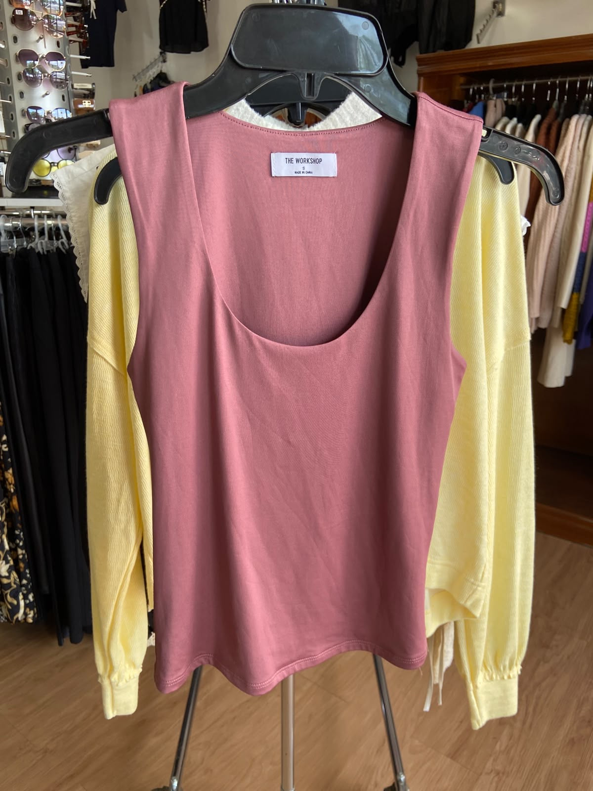 Pink Sleeveless Scoop Neck Top with Layered Sleeves