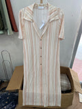 Peach Striped Short Sleeve Button-Up Dress