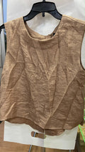 Beige Sleeveless Round Neck Top with Textured Fabric