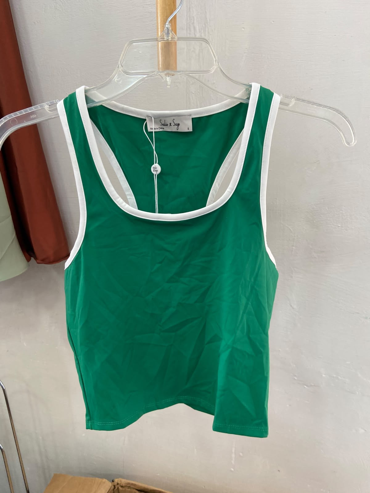 Green Sleeveless Tank Top with Contrast Trim