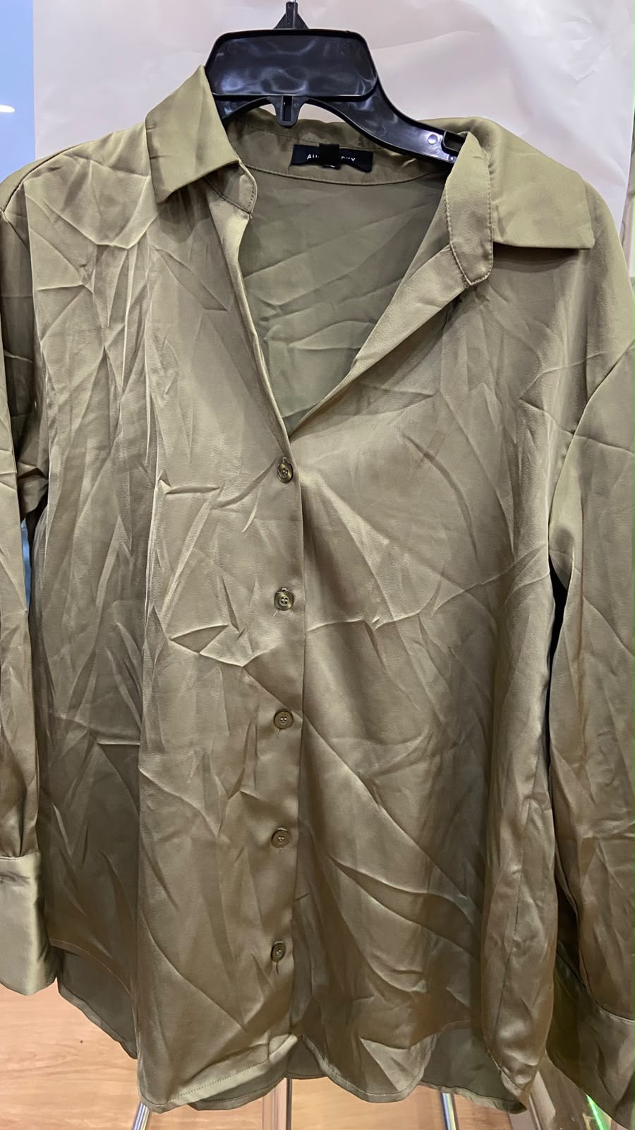 Olive Button-Up Long Sleeve Shirt with Pocket Detail