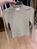 Beige Striped Long Sleeve Top with Mock Neck