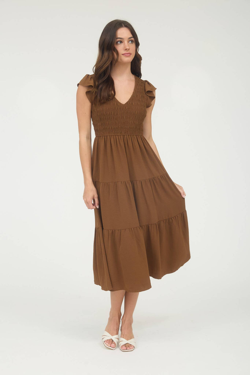 Boho Flutter Sleeve Maxi Dress - Flowy V-Neck Summer Beach Wedding Guest Dress Casual