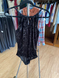Black Sleeveless Velvet Bodysuit with Keyhole Detail
