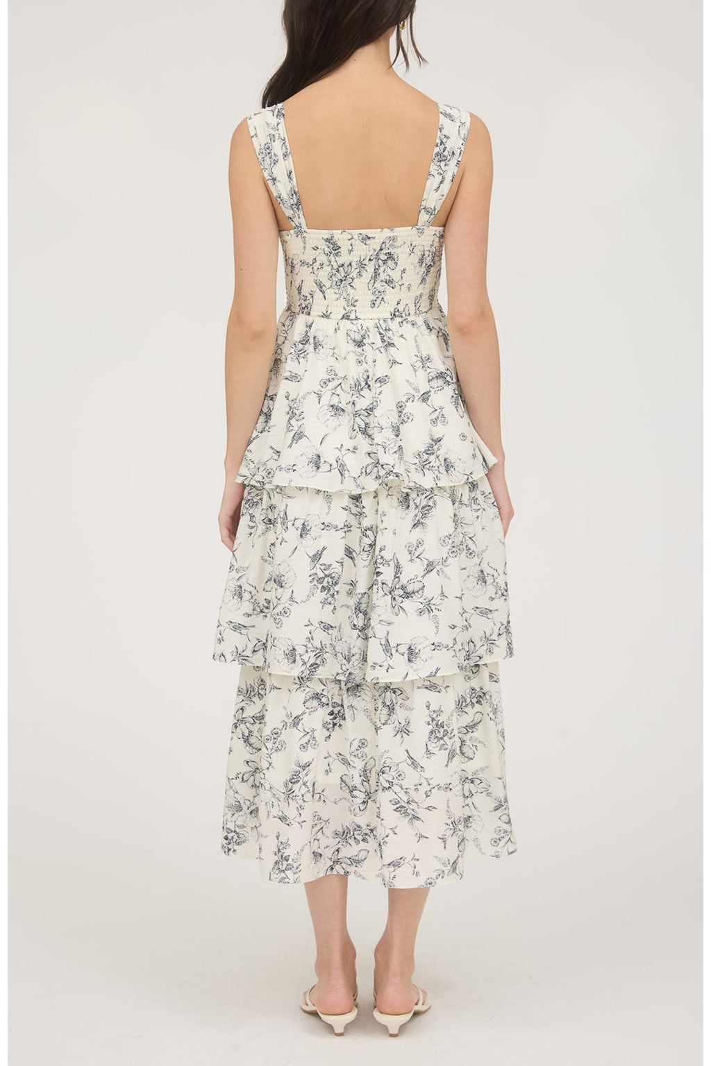 Cream Floral Maxi Dress with Tiered Ruffles