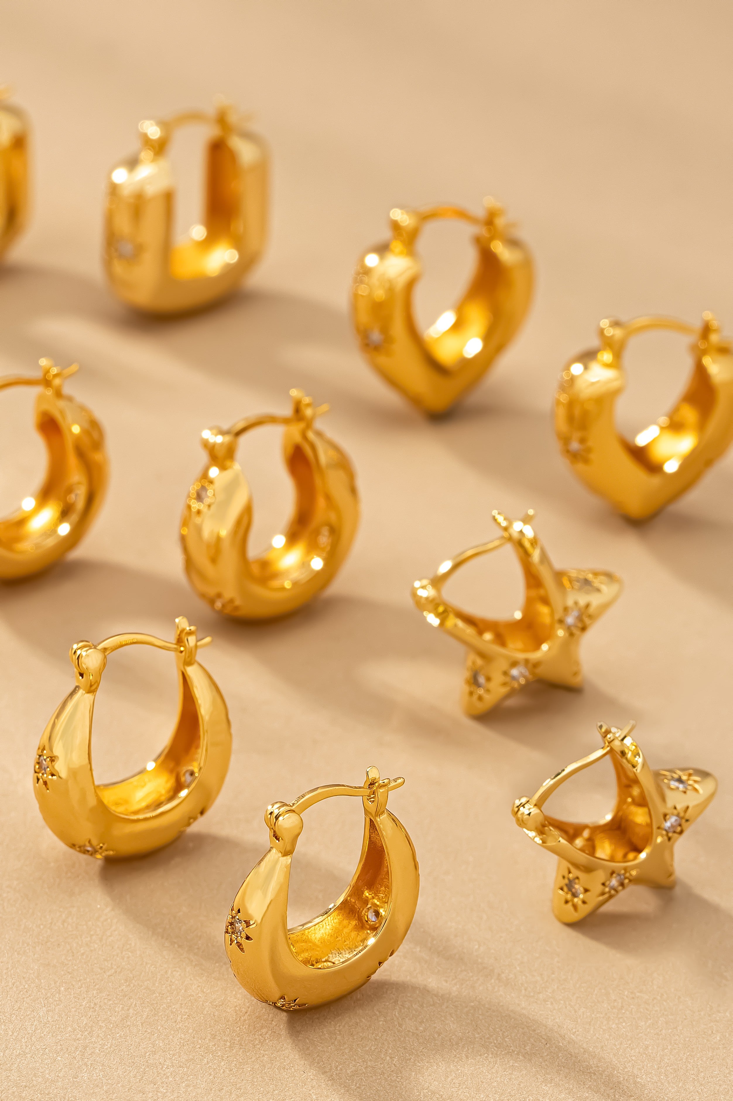 Sparkling Star Hoop Earrings - Waterproof Brass Jewelry for Women | TikTok Viral Style