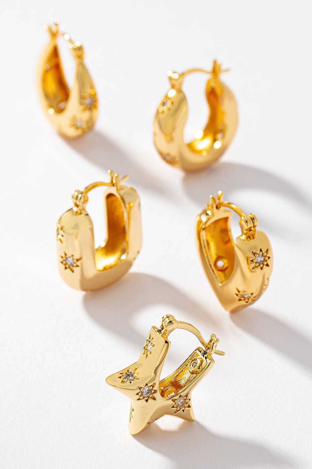 Sparkling Star Hoop Earrings - Waterproof Brass Jewelry for Women | TikTok Viral Style