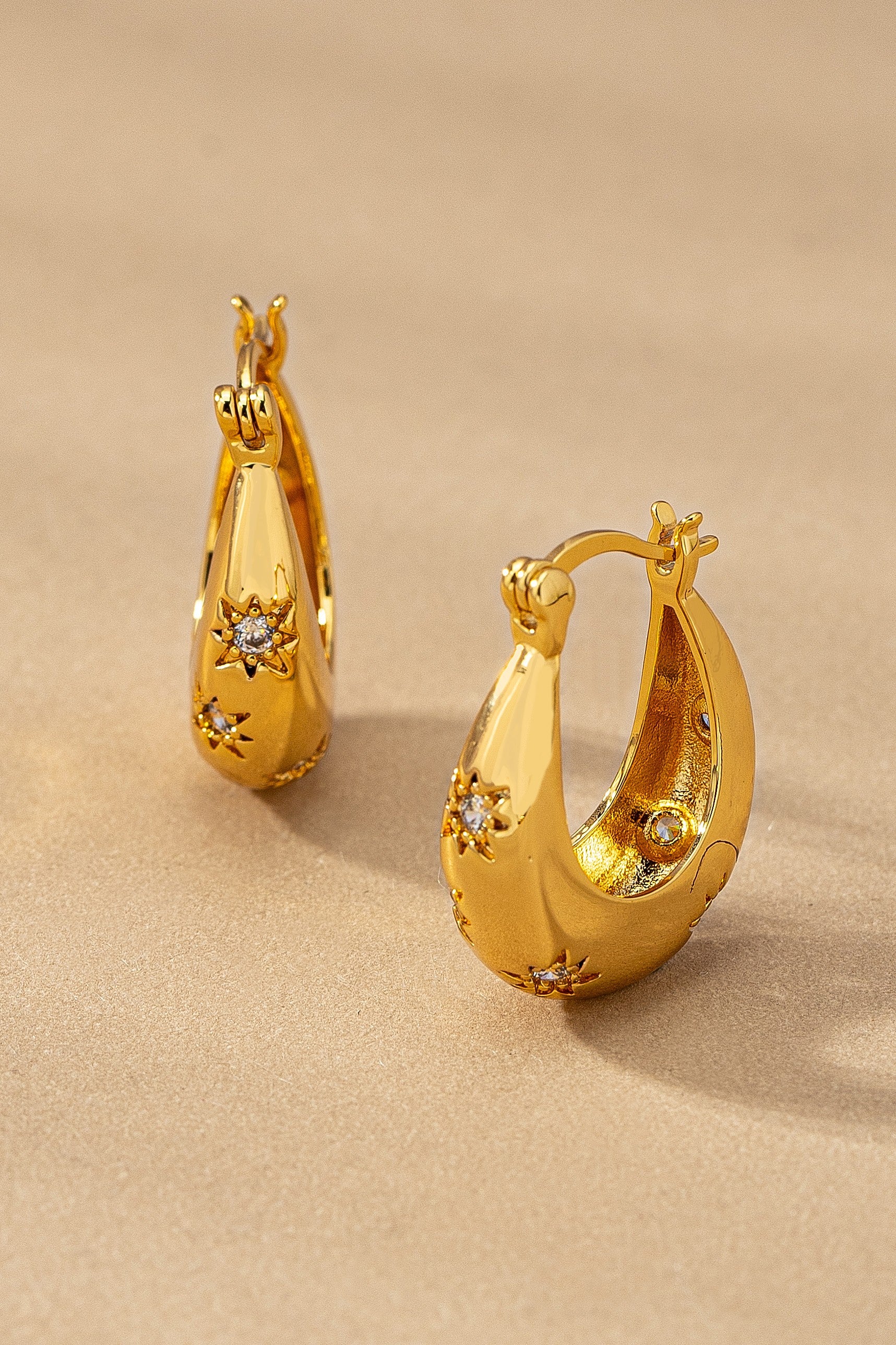 Sparkling Star Hoop Earrings - Waterproof Brass Jewelry for Women | TikTok Viral Style