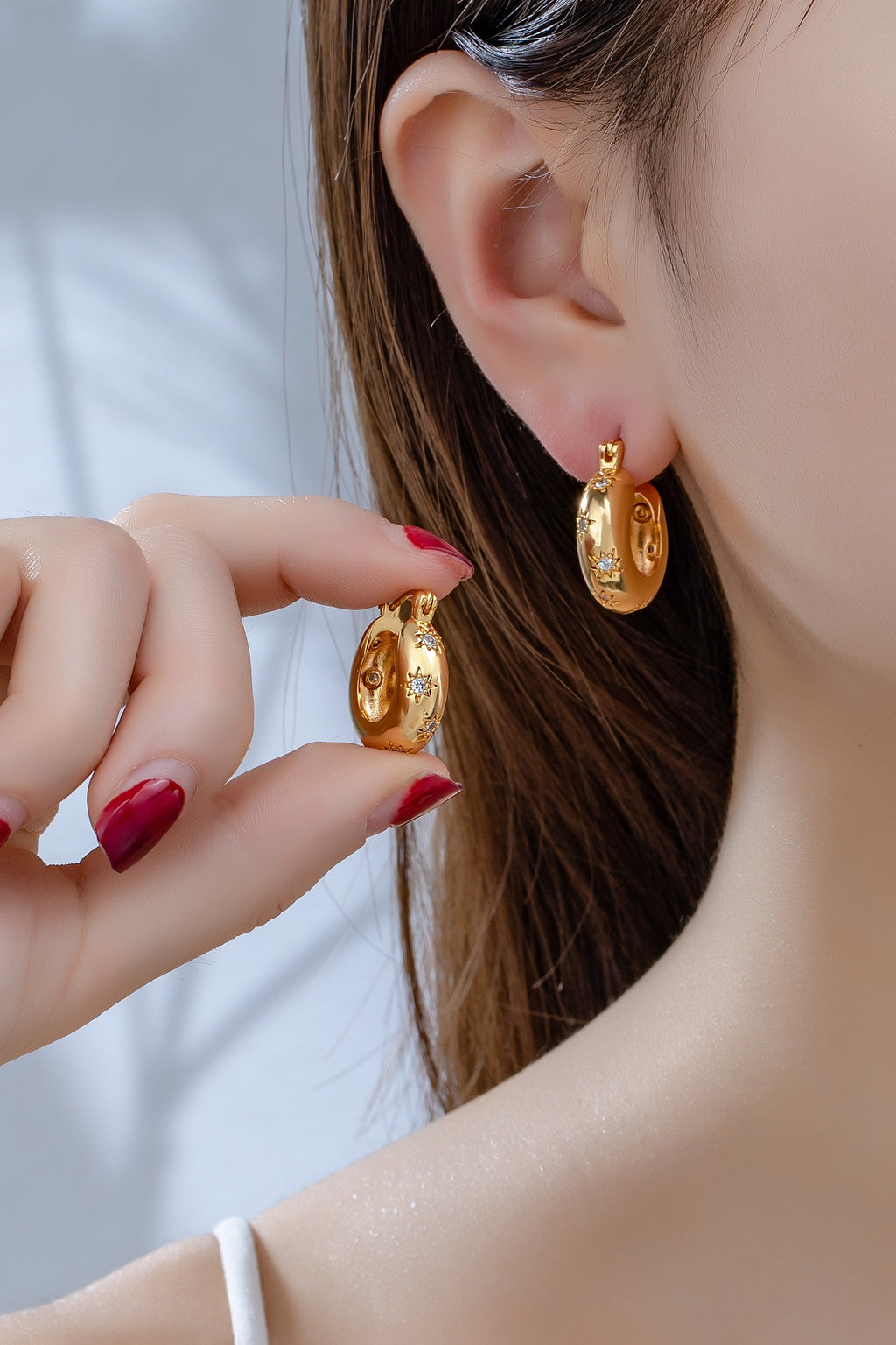 Sparkling Star Hoop Earrings - Waterproof Brass Jewelry for Women | TikTok Viral Style