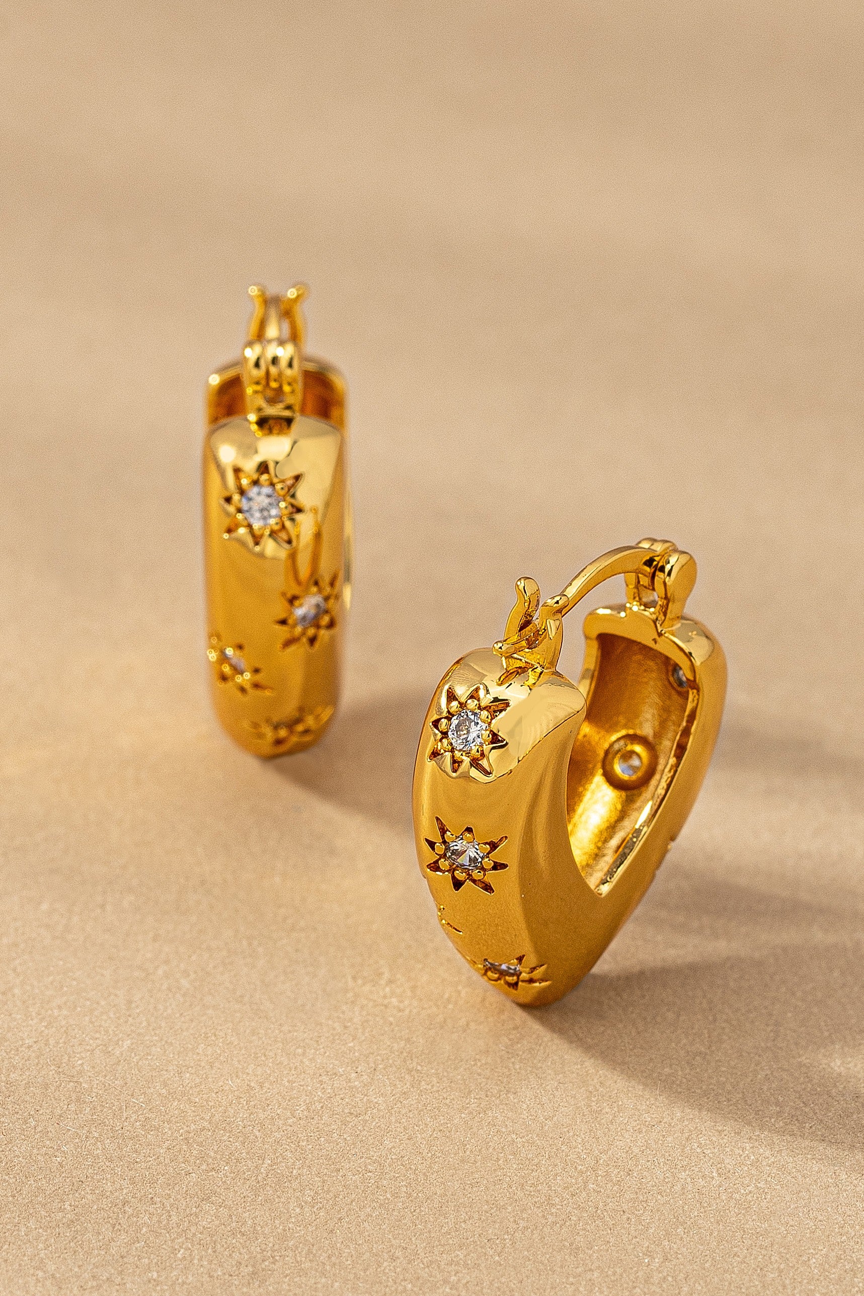 Sparkling Star Hoop Earrings - Waterproof Brass Jewelry for Women | TikTok Viral Style