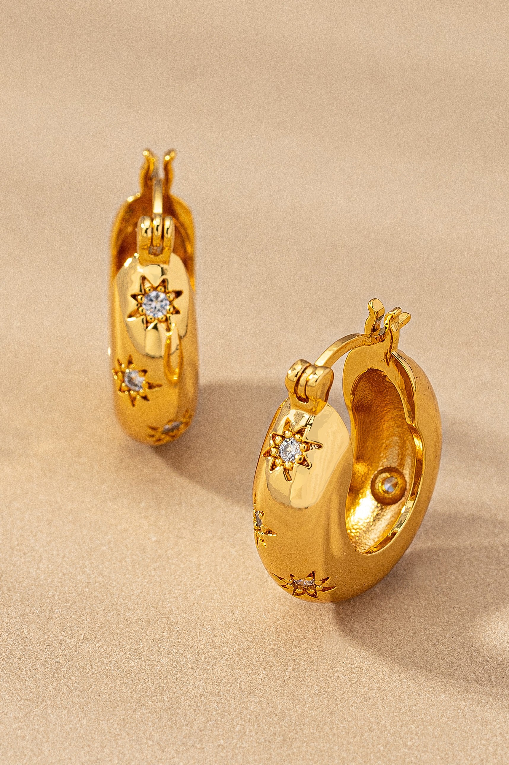 Sparkling Star Hoop Earrings - Waterproof Brass Jewelry for Women | TikTok Viral Style