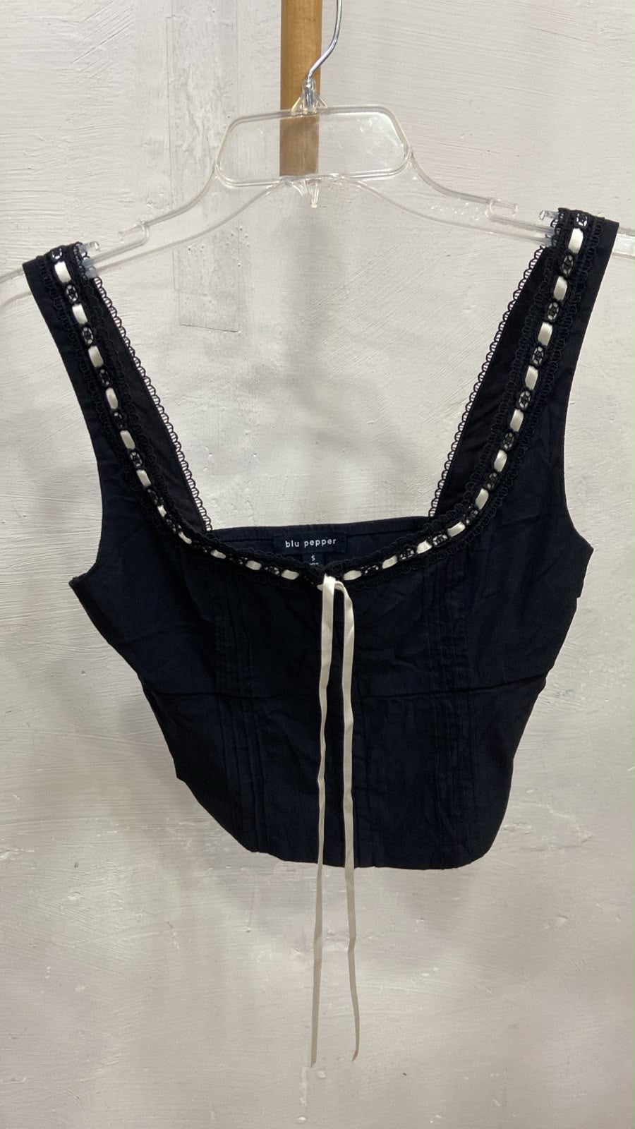 Black Sleeveless Crop Top with Decorative Trim