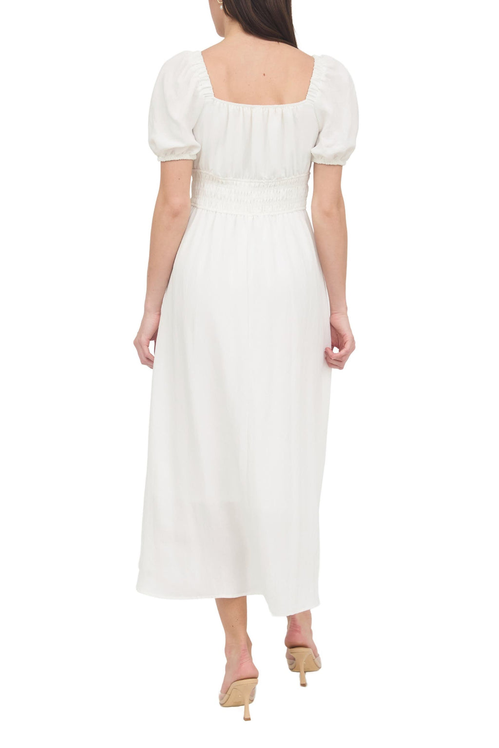 White Square Neck Puff Sleeve Maxi Dress
