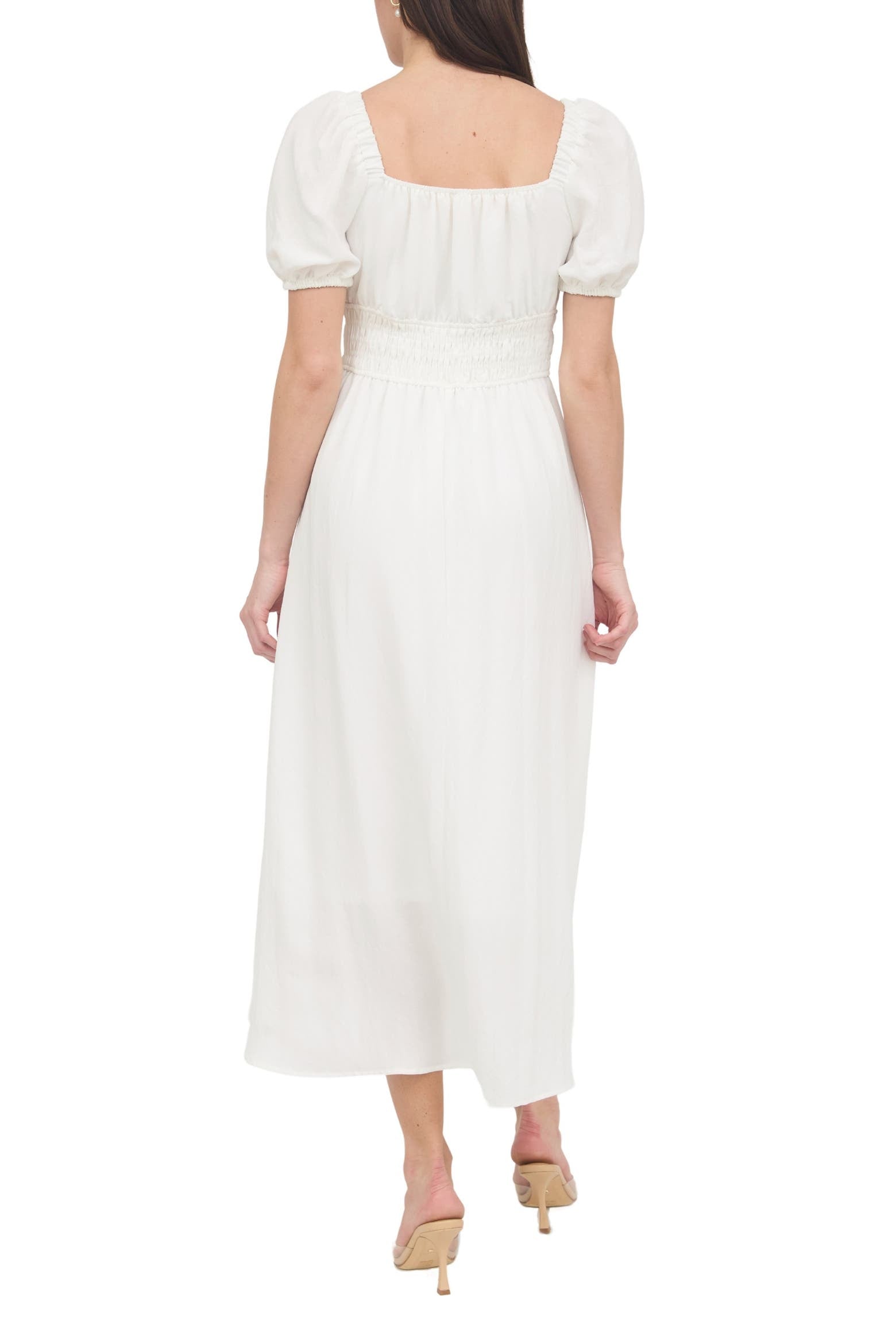 White Square Neck Puff Sleeve Maxi Dress